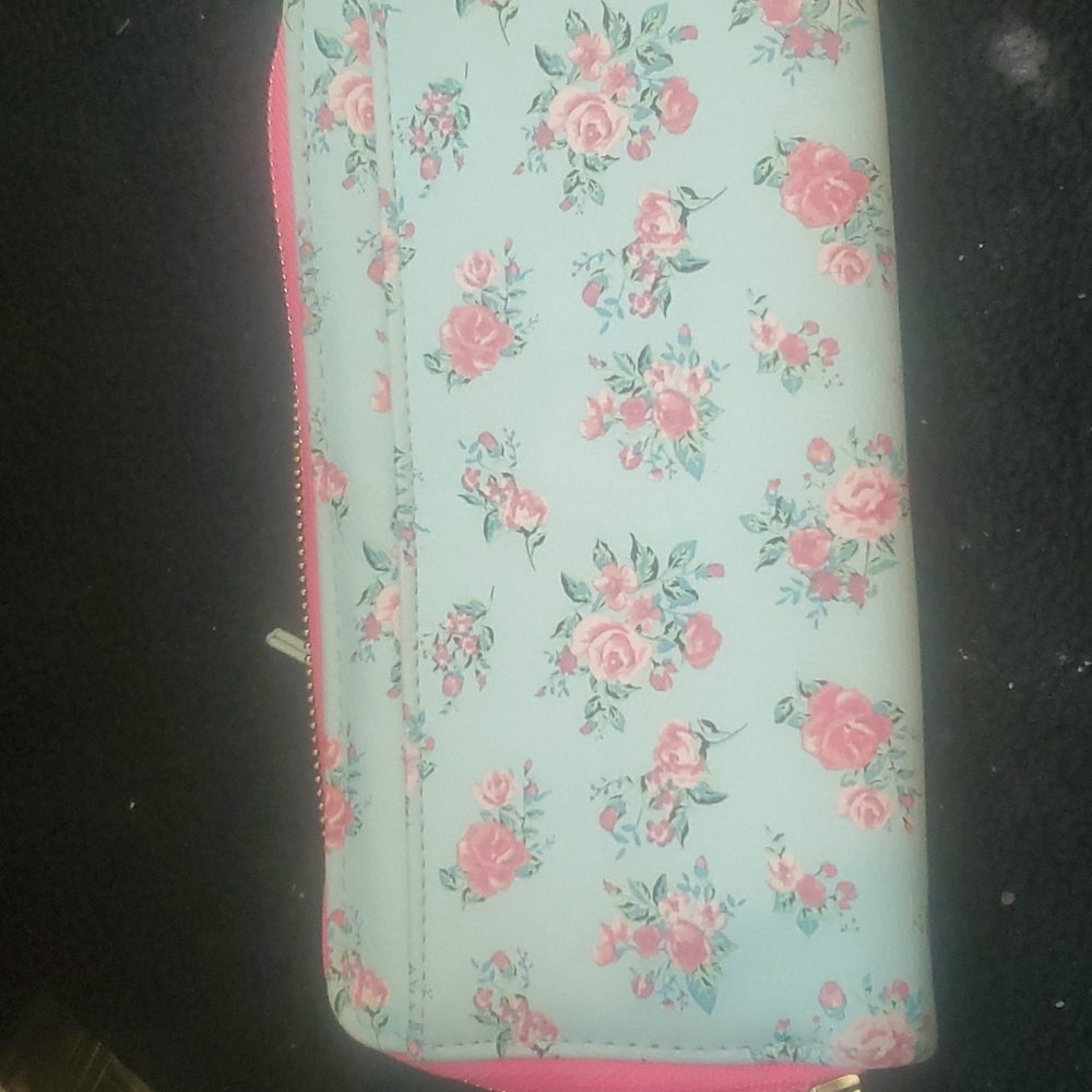 Mint floral print wallet
